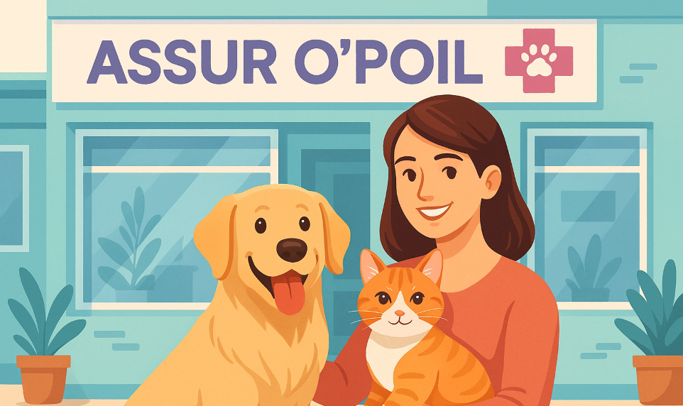 Maître avec chien et chat devant la clinique Assur O’Poil : avis sur assur o'poil et protection santé animale